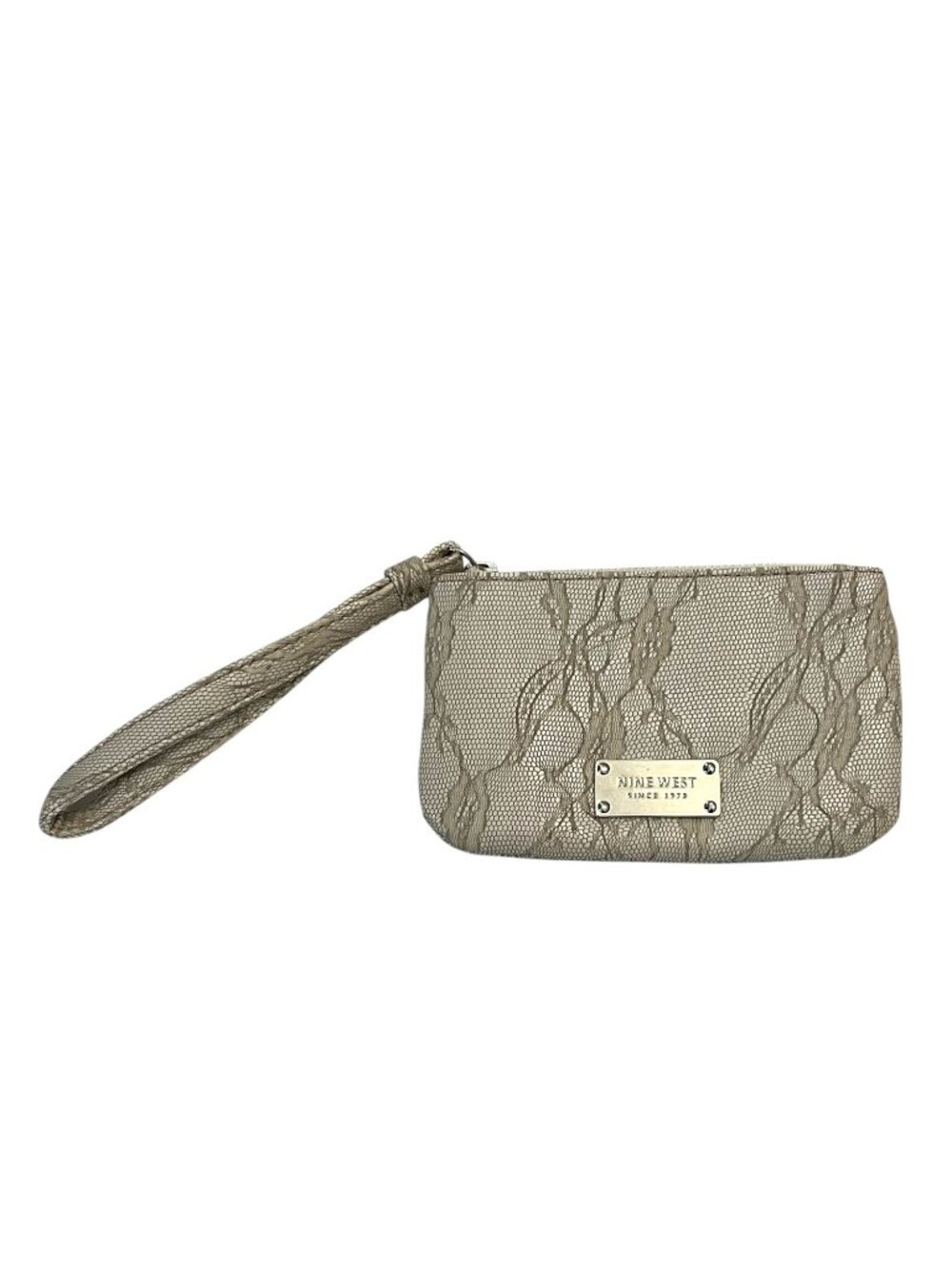 Nine West Lace Overlay Wristlet Clutch Beige Taupe Zip Pouch Wallet